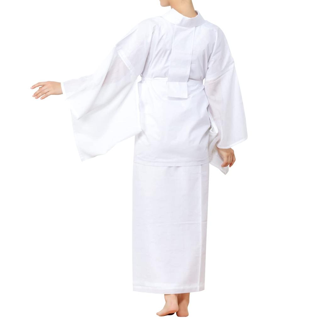 Стирать длинный белый без для женщин [KYOETSU] двухкомпонентное нижнее белье, фон, марля, полуворотник, гребень, (M)