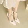 Red High Heels Women Shoes Hollow Pointed Toe Pumps Fashion T-type Ankle Buckle Strap Ladies  New Sexy Party Dress Shoes