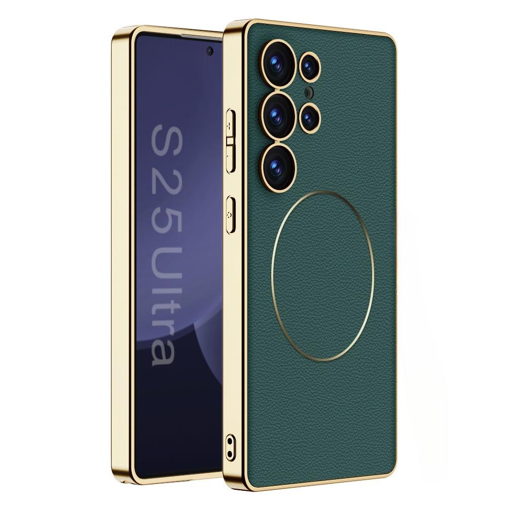 Для Magsafe Магнитный Гальванизированный Чехол для Телефона Для Samsung Galaxy S25 Ultra ПУ Кожа Ударопрочный Защитный Чехол для Телефона