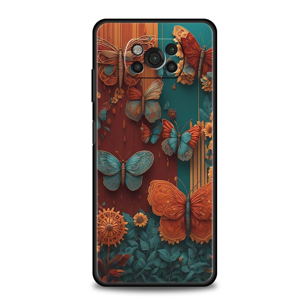 Модный Чехол-Бампер с Узором Бабочка и Цветы для Xiaomi Poco F7 Ultra F6 F5 F4 F3 X6 X5 X4 X3 NFC C51 C55 GT Мягкий ТПУ