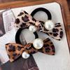 Vintage Leopard Print Bow Hair Ties Headband Fashion Pearl Head Rope for Women Temperament Hair Band Female Hair Accessories New
