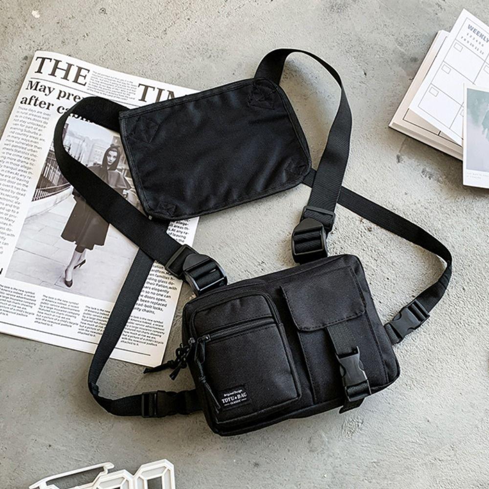 Large Capacity Men' S Vest Bag Zipper Message Crossbody Pouch Double Shoulder Chest Bag Daily