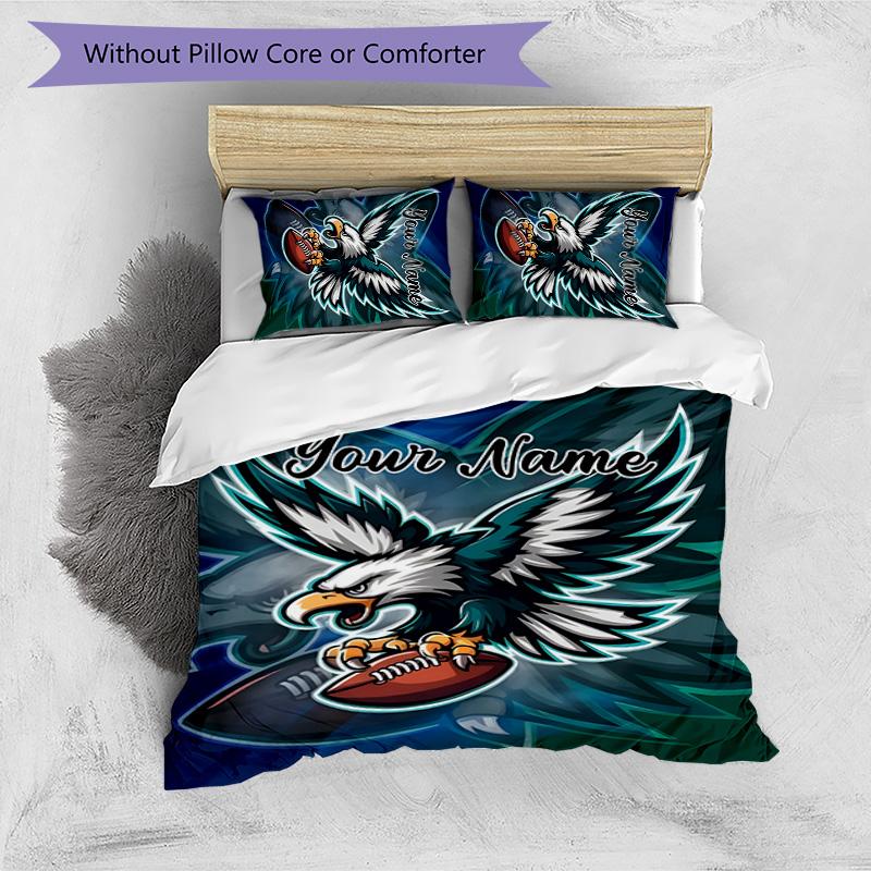 3pcs Fashion Cool Eagle Logo1 Cover Set - Personalized Name, HD Printed Bedding with 1 Cover and 2 Pillowcases - Perfect for Home Decor, Easy Ca