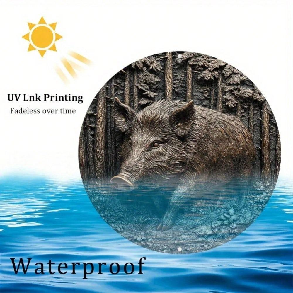 Винтажное 3D Металлическое Искусство Кабан 8x8 Дюймов Водонепроницаемый Декор Стены для Дома Гаража Подарок