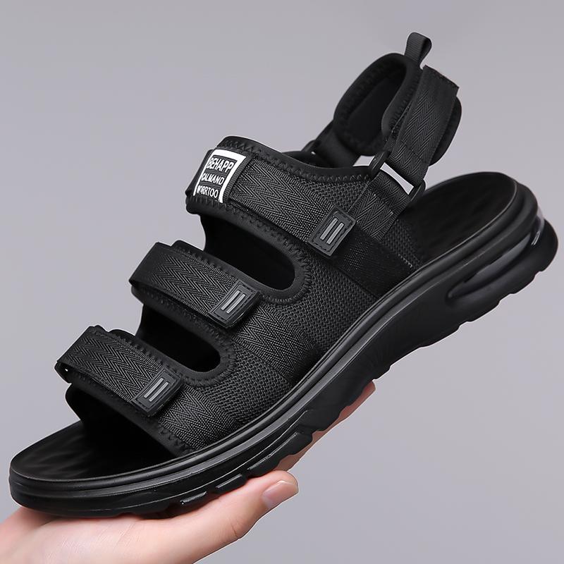 Fashion Men's Summer New 2024 Sandals Men's Leather Beach Shoes Casual Men's Shoes Fashion Slippers Stripe Sandals Rubber Mens Shoes