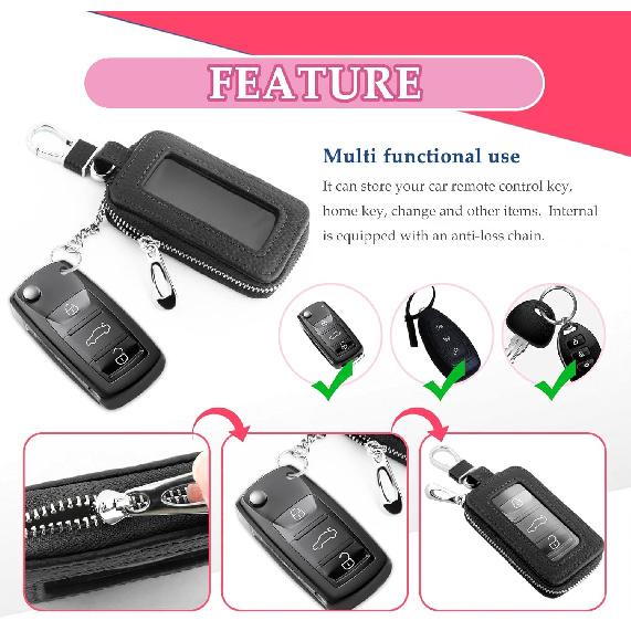Stylish Car Key Fob Case with Sunroof&Keychain,Leather Car Key Fob Cover for Protection,Universal Key Covers Car Accessories (Black)