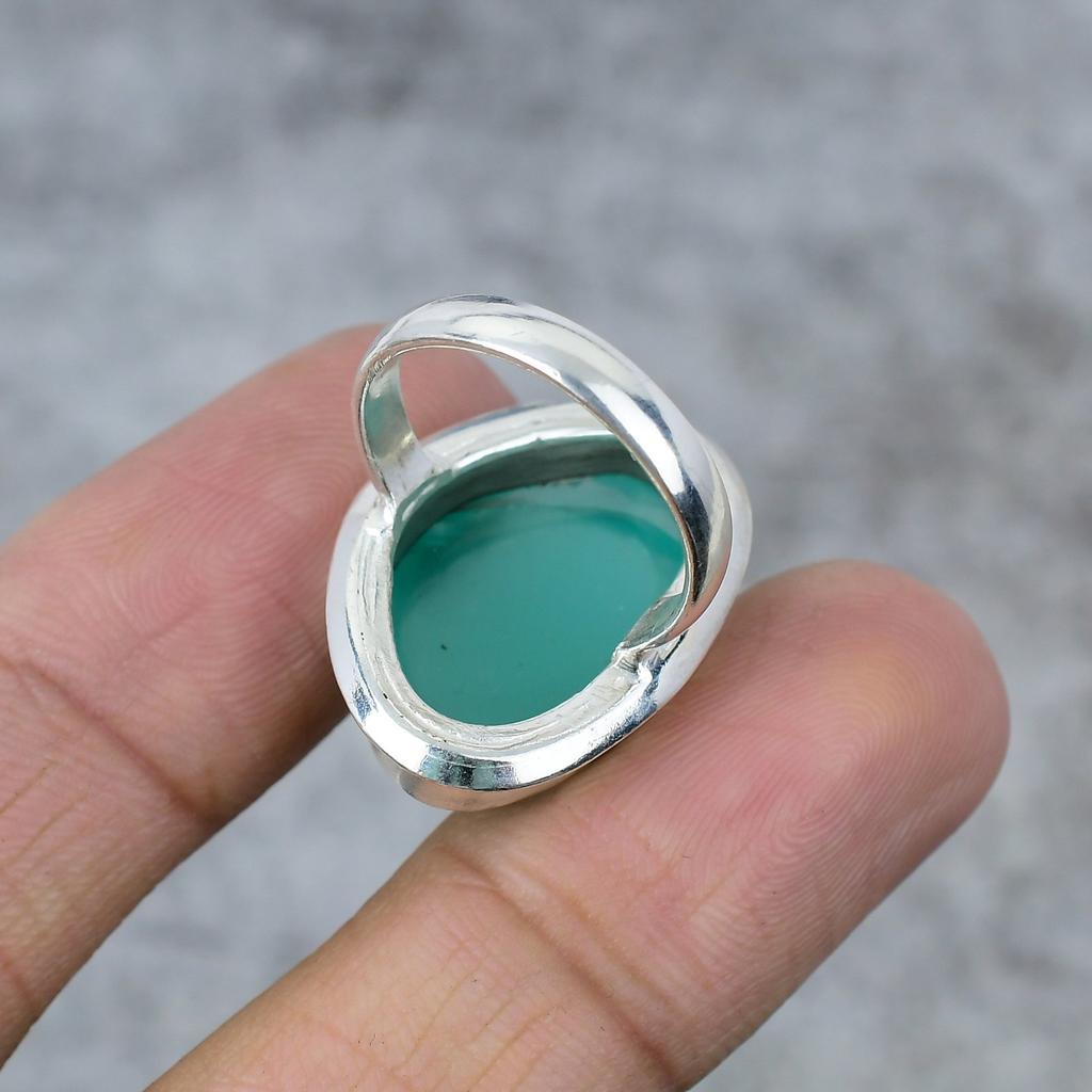 Green Chalcedony Gemstone Handmade 925 Sterling Silver Jewelry Ring Size 9 M-253