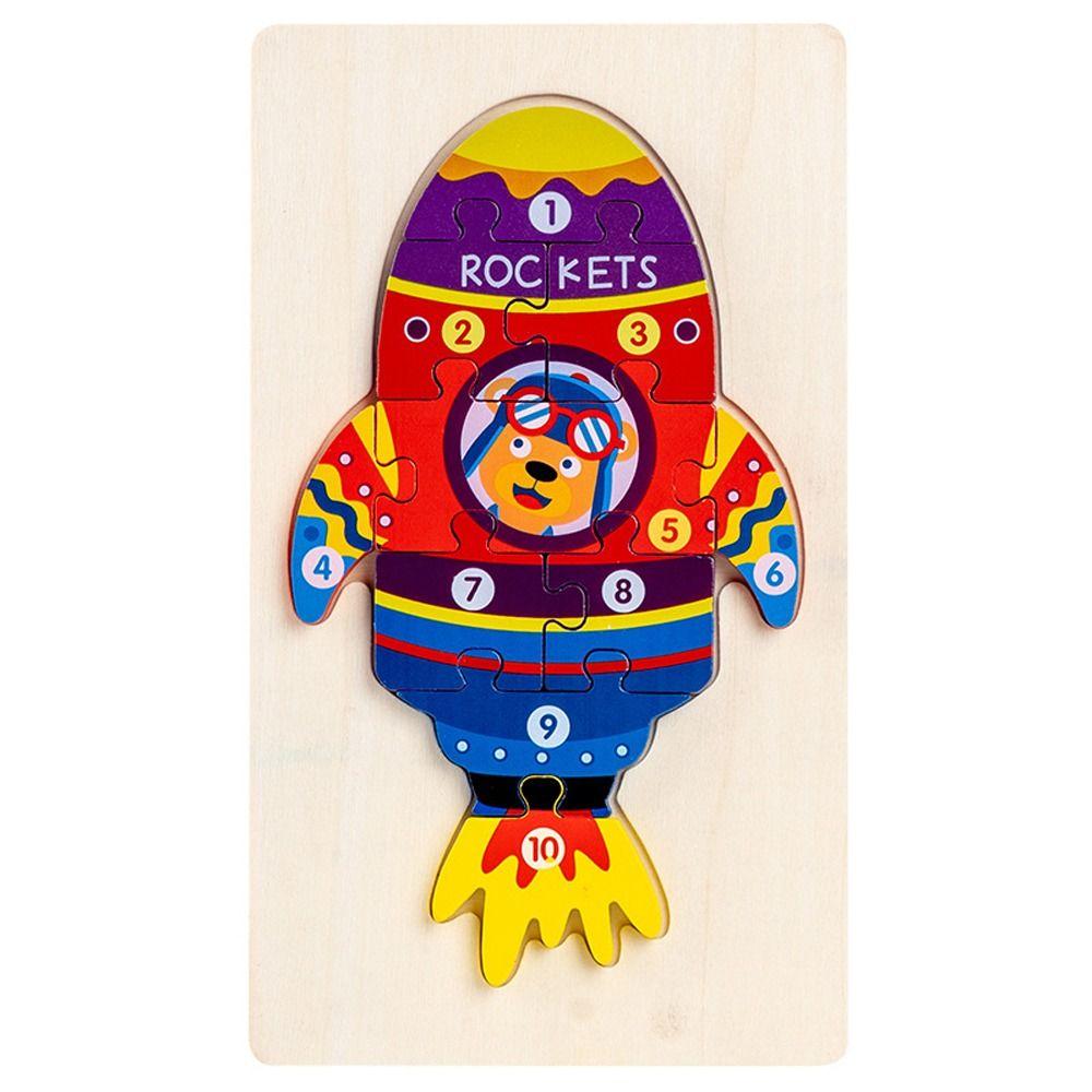 Rocket Ambulance Early Education Toy Kids Wooden Puzzle Toy Vehicle Jigsaw Intelligence Game Puzzle