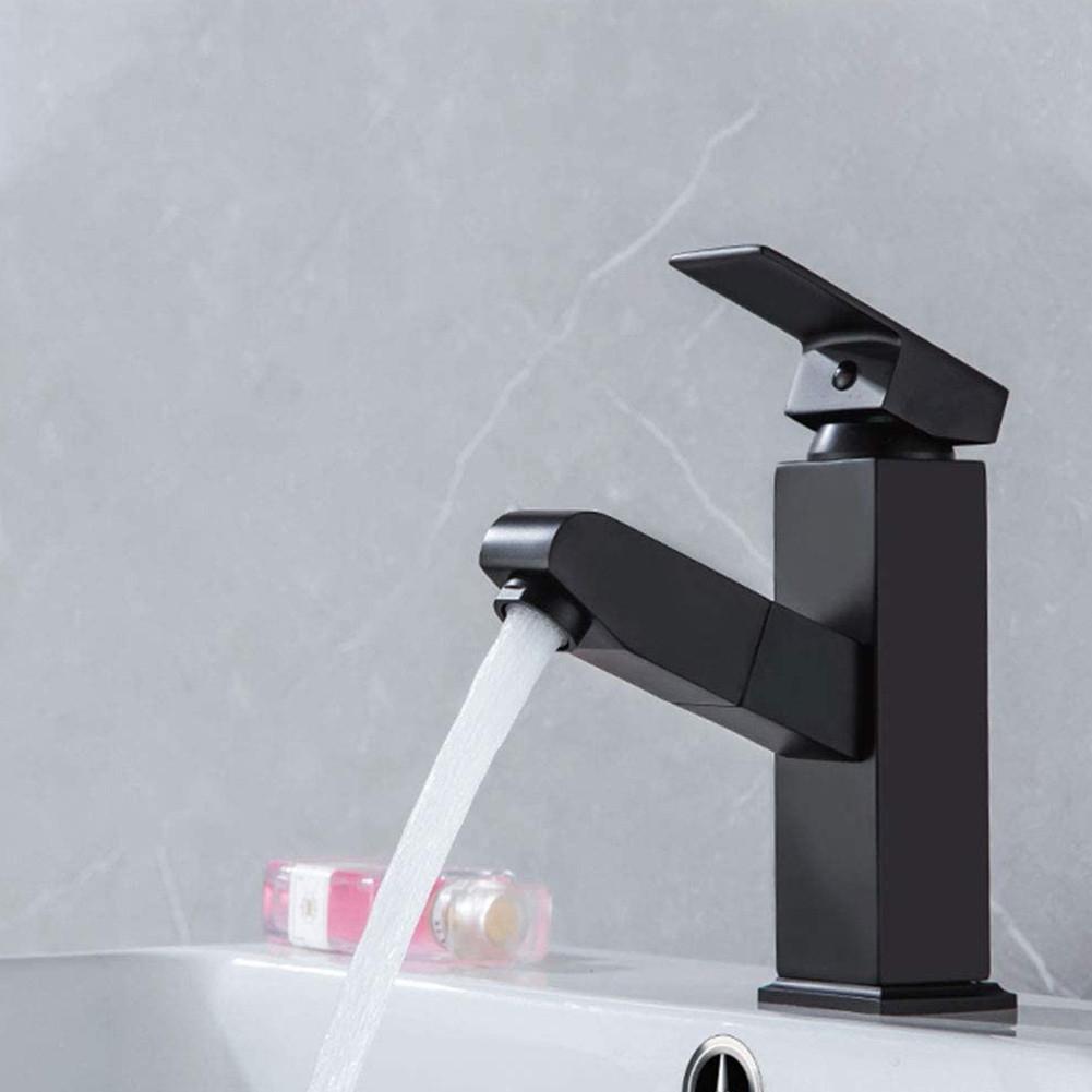 Черный матовый выдвижной кухонный смеситель для раковины в ванной комнате, однорычажный смеситель
