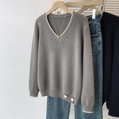 Свитер для женщин Осень Зима Утепленный Пуловер Теплый Вязаный Полосатый V-образный вырез Эластичный Длинный рукав Оверсайз Джемпер Топы