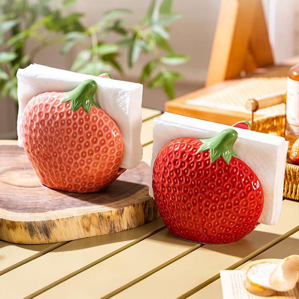 Strawberry Shaped Ceramic Napkin Holder Fruit Paper Towel Holder Decorative Napkin Holder for Home Cafe Party Decor