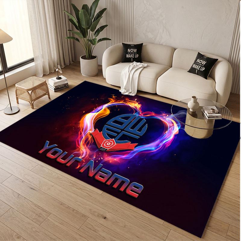 Custom Rug Bolton Wanderers FC Pattern Print Name Text Soft Non‑Slip Floor Carpet for Home Indoor Decoration