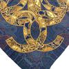 Used Chanel Coco Mark Logo Paisley Gold Chain Scarf Silk Navy Authentic 1194