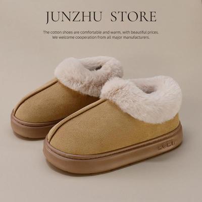 2025 Замшевые Хлопковые Пушистые Домашние Тапочки с Нескользящей Подошвой из ЭВА и Теплым Дизайном, Закрывающим Пятку