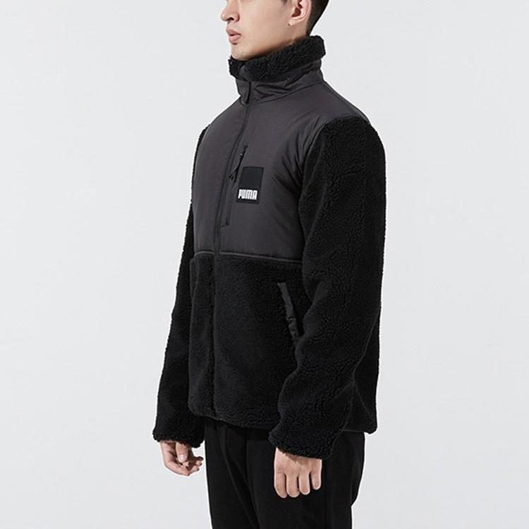 Puma Спортивная куртка Sherpa с контрастными цветами, из шерсти ягненка, с воротником-стойкой, с логотипом, черная, мужская 846325-01