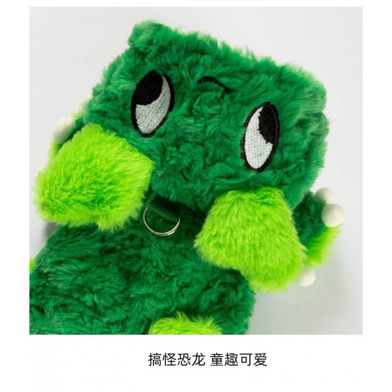 Pet Cat Costume Warm Thick Winter Outfit Dinosaur Design Cartoon Two-Legged Hoodie Small Kitten Halloween Dress-Up