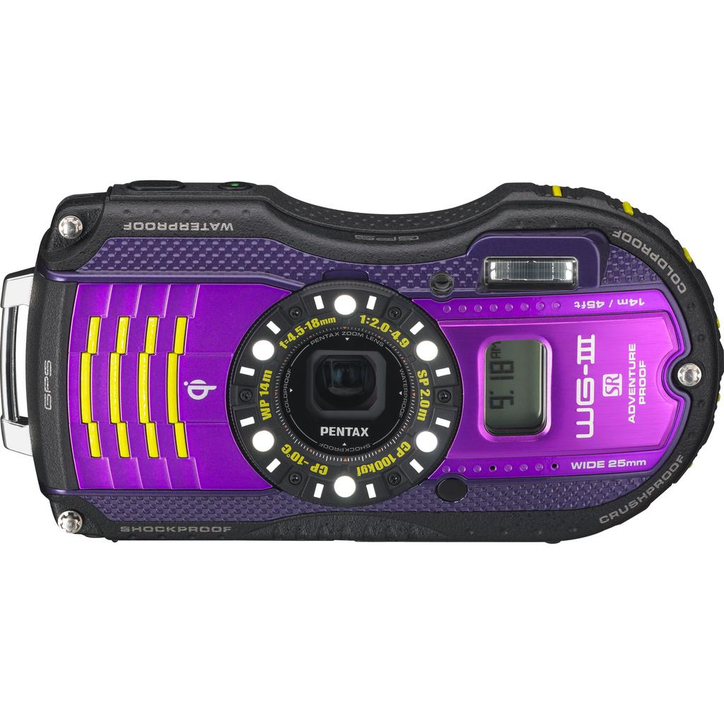Pentax Водонепроницаемая цифровая камера WG-3GPS Фиолетовая 1 см Макро-штатив Электронный компас Дополнительный ЖК-дисплей Беспроводная зарядка Qi WG-3GPSPU 12674