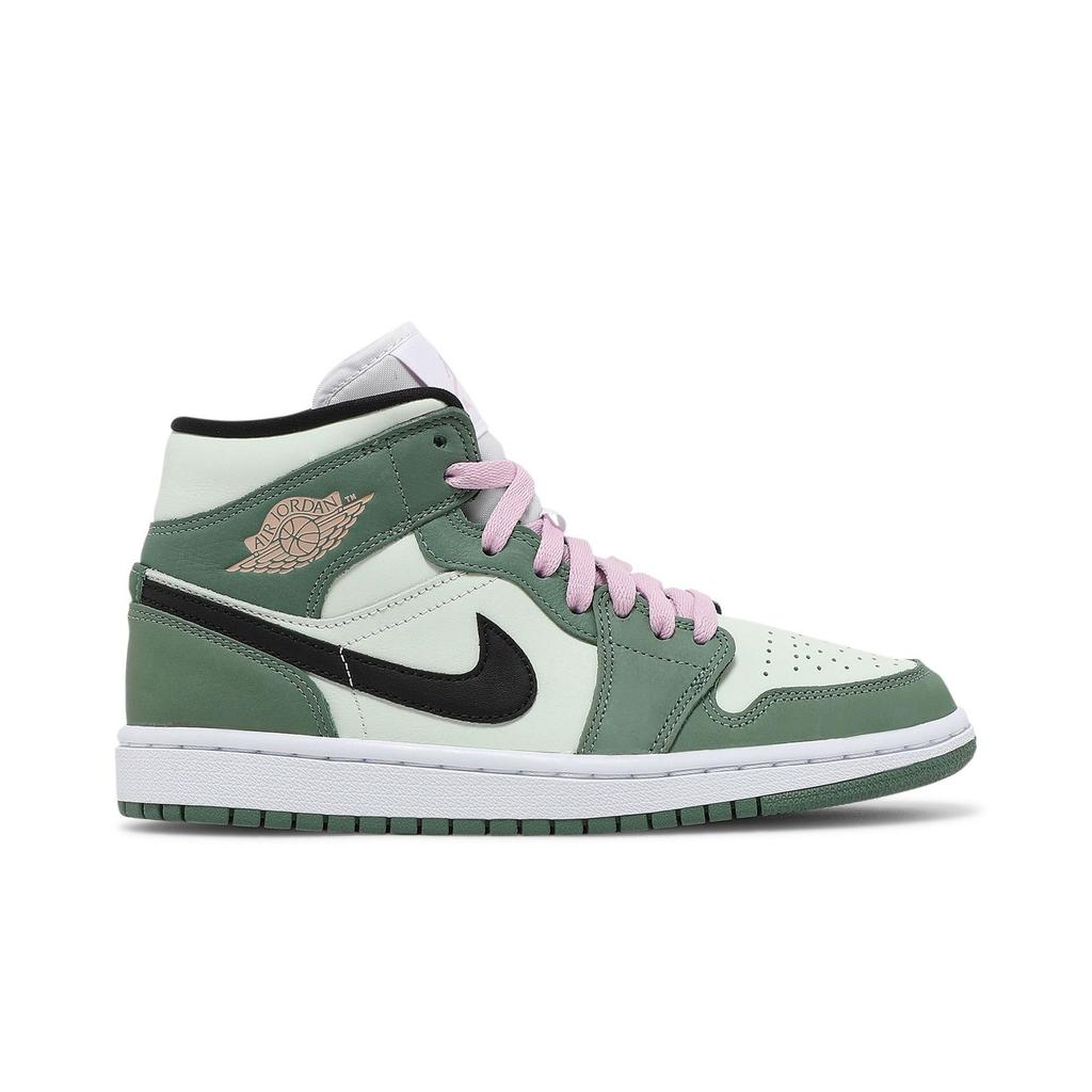 Womens Air Jordan 1 Mid SE 'Dutch Green' (women's sizes) Dutch Green / Black / Barely Green / Arctic Pink Vintage Basketball Shoes CZ0774 300