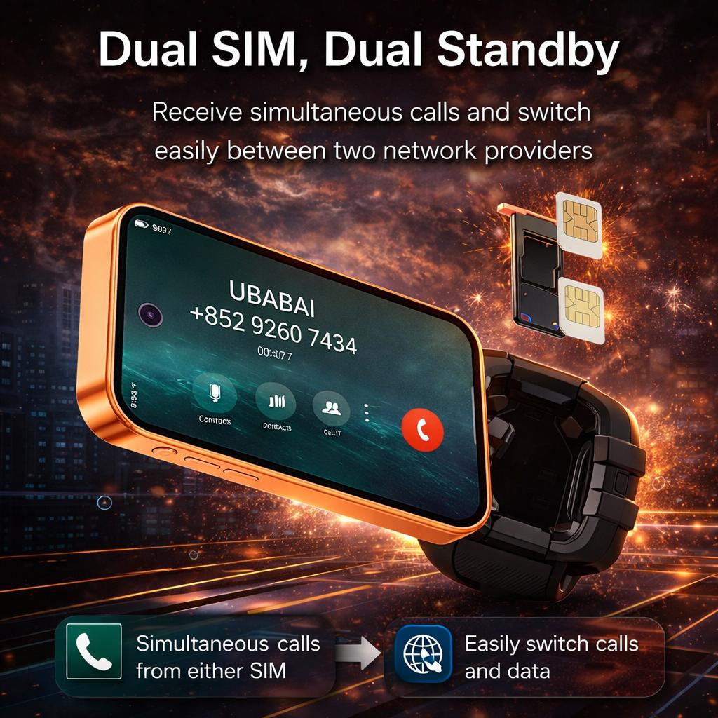 4G Смарт-часы Телефон UBABAI Android 12 4G Две SIM-карты 8 ГБ+256 ГБ WIFI GPS