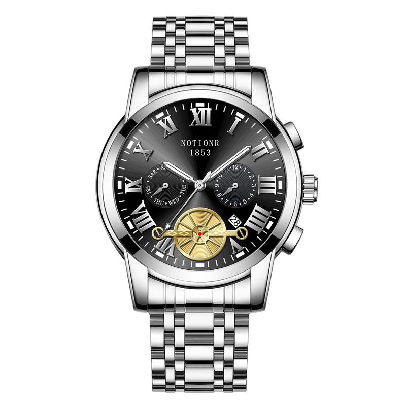 Мужские модные часы с турбийоном Кварцевые часы Модные деловые спортивные мужские часы Часы из нержавеющей стали Мужские часы со стальным браслетом