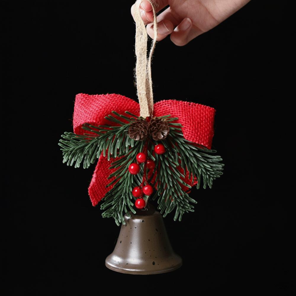 Artificial Pine Christmas Bell Pendant Metal Home Christmas Decoration New Year Supplies