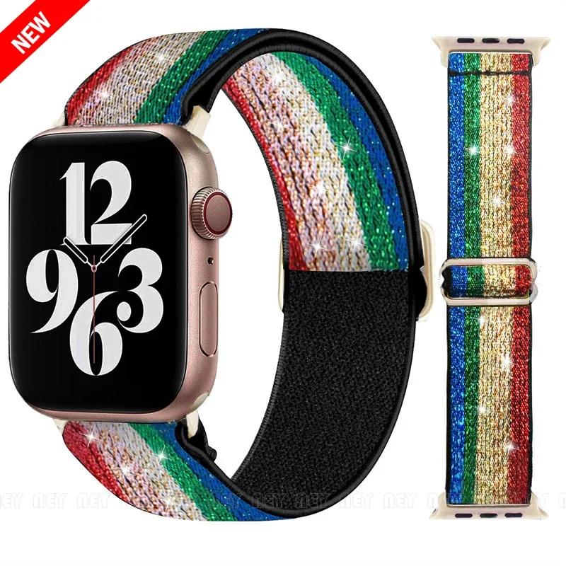 Эластичный нейлоновый ремешок для Apple Watch ultra 2 49 мм Series 9/8/7 41 мм 45 мм 38/42-40 мм/44 мм Богемский браслет ремешок для iWatch 6 5 4 3 Se