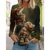 Christmas Women's Round Neck Long Sleeve Kitten Print Long Sleeve 3d Print Holiday Pullover Long Sleeve Spring and Autumn