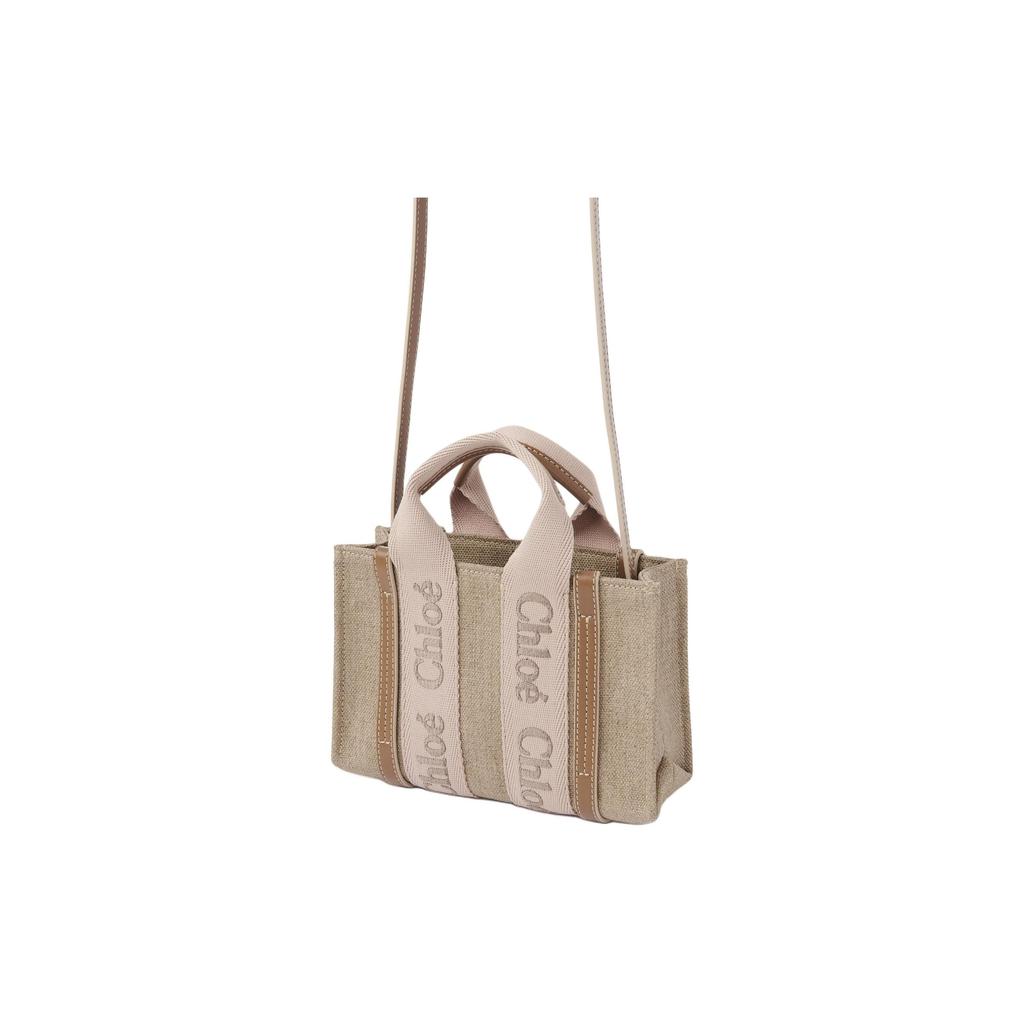 Chloe Woody Embroidered Logo Linen Canvas And Shiny Calfskin Tote Bag Shopping Bag Shoulder Crossbody Handbag Mini Women tote bags CHC24-UP237L17-26Y
