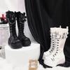 Fashion Motorcycle Boots Platform Boots for Women Wedges Knee High Black Lace Up Fashion Goth Gothic Boots Punk Shoes Girls Winter
