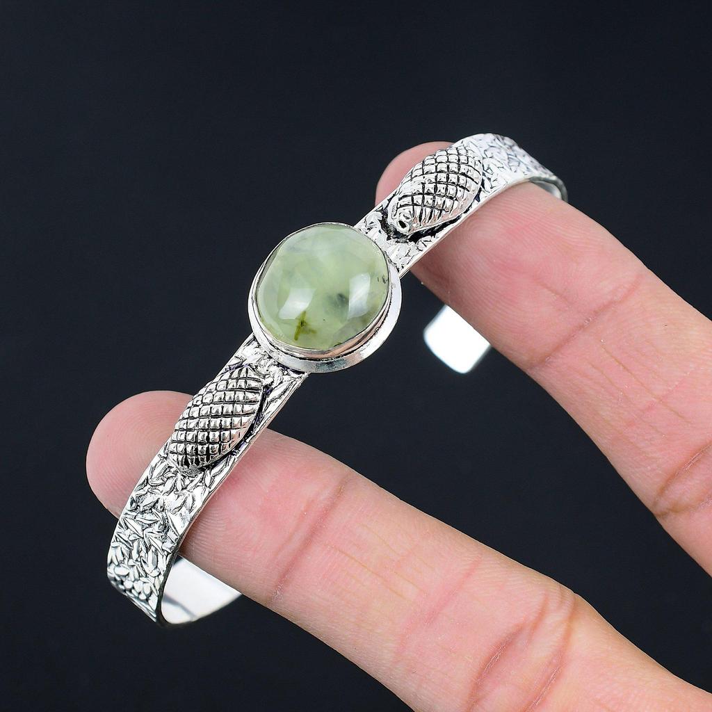 Daughters Day Sale Moss Moss Prehnite Stone 925 Sterling Silver Wedding Bangle