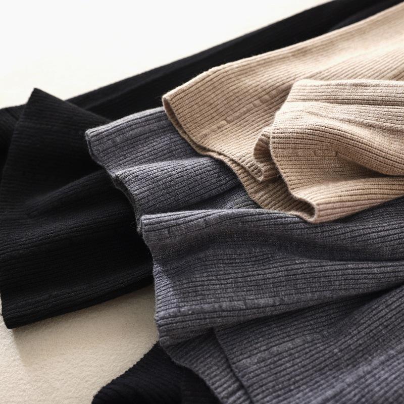 Женские осенне-зимние однотонные прямые вязаные брюки с высокой талией и драпировкой