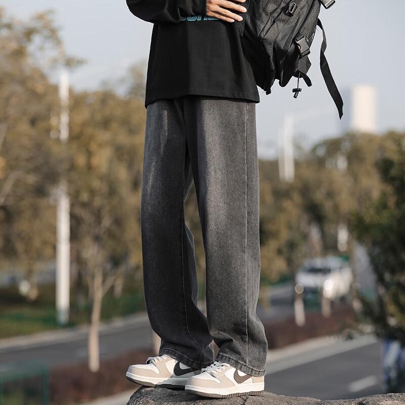 Мужские джинсы Homlean American High Street, выстиранные, свободного кроя, с прямыми штанинами