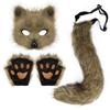Halloween Set, Simulated Fox Mask Gloves, Plush Fox Tail, Handmade Beast Tail Cos Prop Accessories.