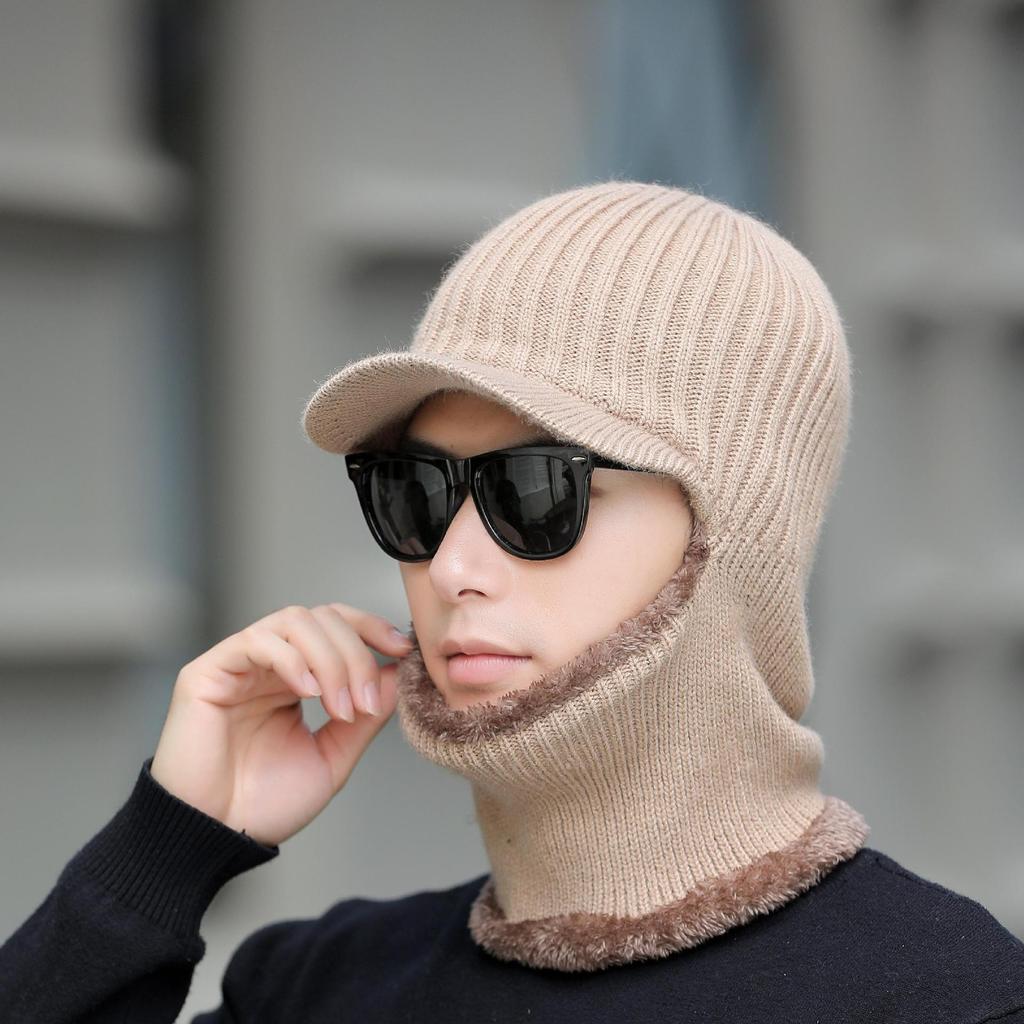 Hat Men's Winter Outdoor Knitted Wool Hat Men's Warm Ear Protection Plus Velvet Thickened Winter Cycling Wool Hat