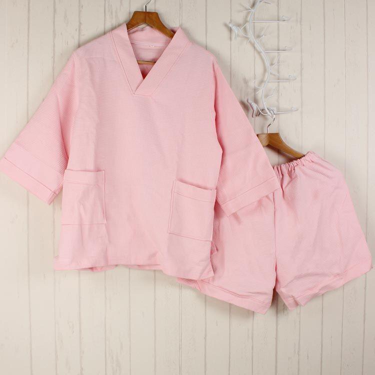 Женский вафельный халат 100% хлопок длинный впитывающий банный халат кимоно мужской легкий вафельный однотонный халат пижама топ+шорты