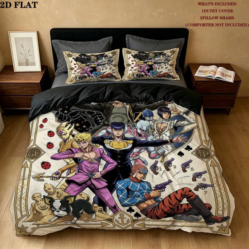 Jojos Bizarre Adventure Pattern Bedding Quilt Set Quilt Cover Pillowcase Home Birthday Gift(1 * duvet cover + 2 * pillowcase, without core)