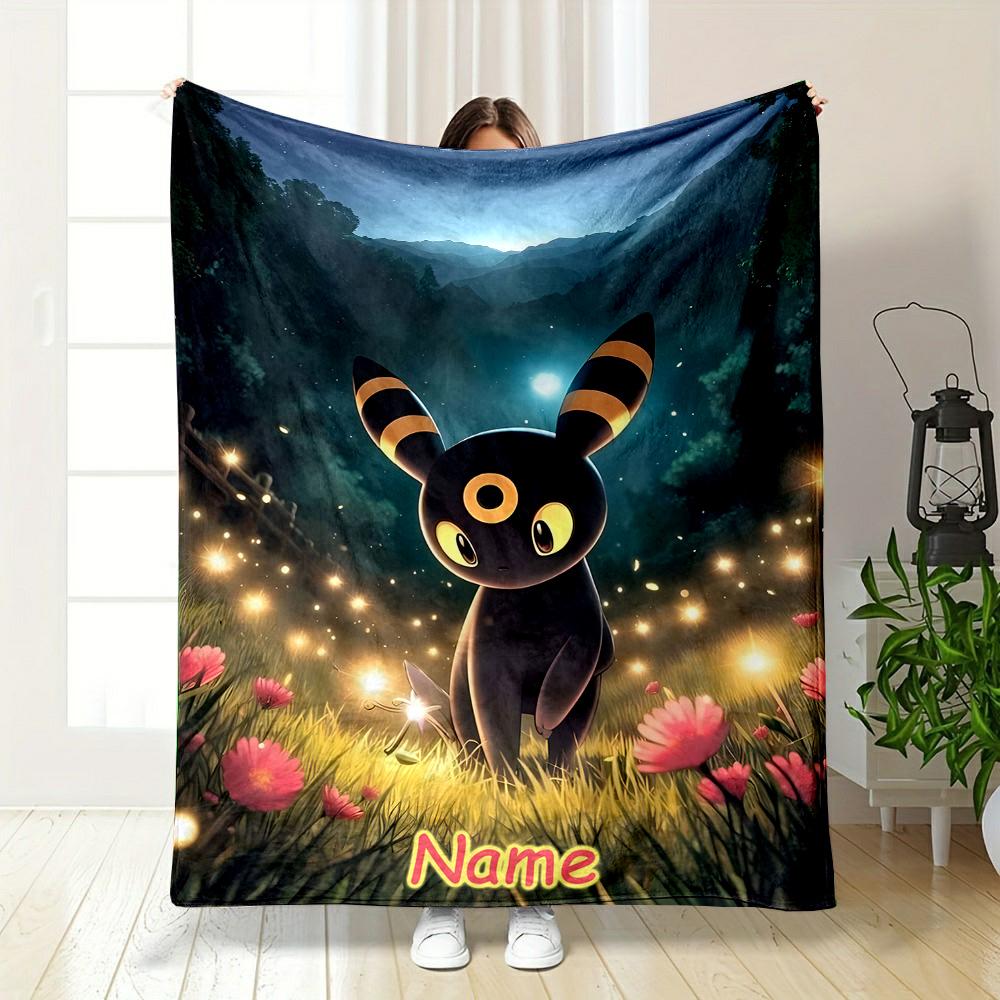 DIY Blanket P0kem0n Umbreon Printed with Name All Seasons for Couch - Super Soft Cozy Blankets for Women, Cute Gifts for Girls