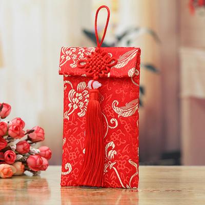 Юшэн Красный конверт из искусственного шелка Китайская свадьба Красный карман Счастливые деньги Карта Хунбао Конверт для наличных с китайским узлом для Нового года Праздника Весны