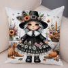 Cartoon Peacock Pumpkin Party Gir Pillowcase Decor Lovley ChildPillow Case Soft Plush Double Print Cushion Cover  for Sofa Home