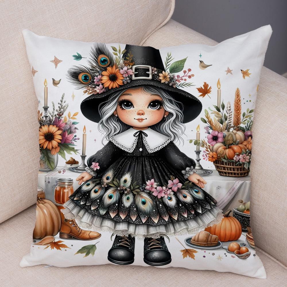 Cartoon Peacock Pumpkin Party Gir Pillowcase Decor Lovley ChildPillow Case Soft Plush Double Print Cushion Cover for Sofa Home