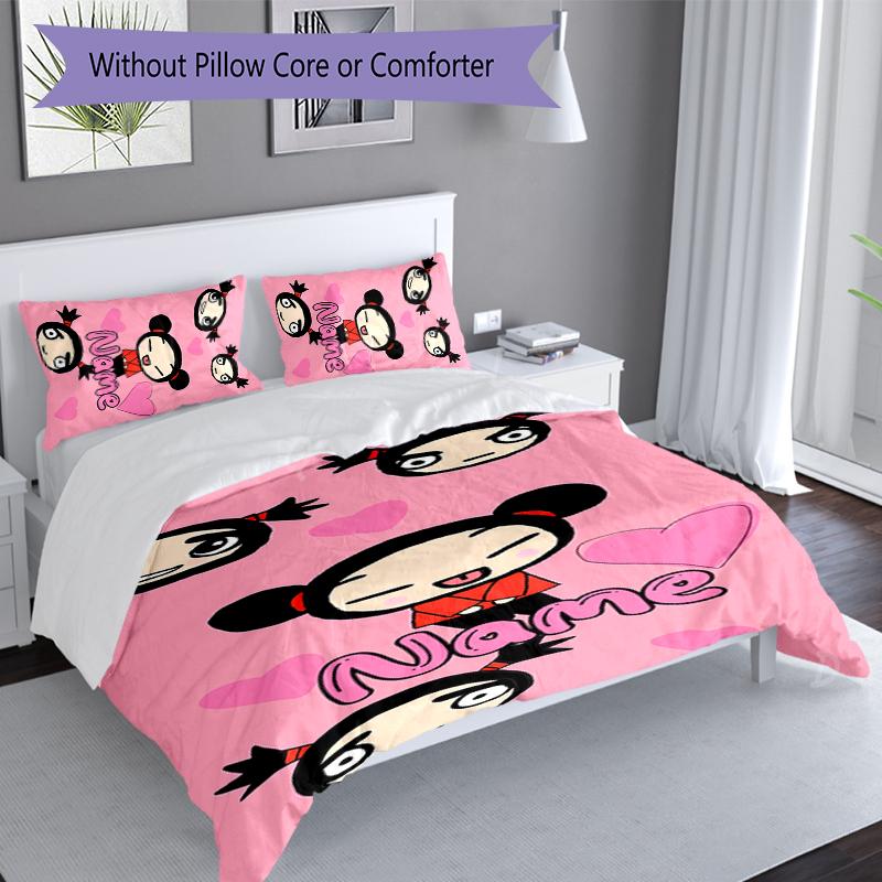 3pcs Custom Name Pucca Bedding Set,Includes 1 Duvet Cover and 2 Pillowcases,All-season Bedroom Decor