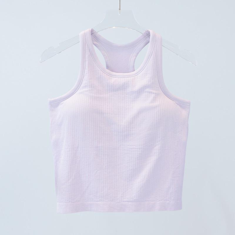 Женский топ для йоги с высоким уровнем эластичности, вязаный в рубчик, со встроенными нагрудными вкладышами, утягивающий талию и удобный для лета