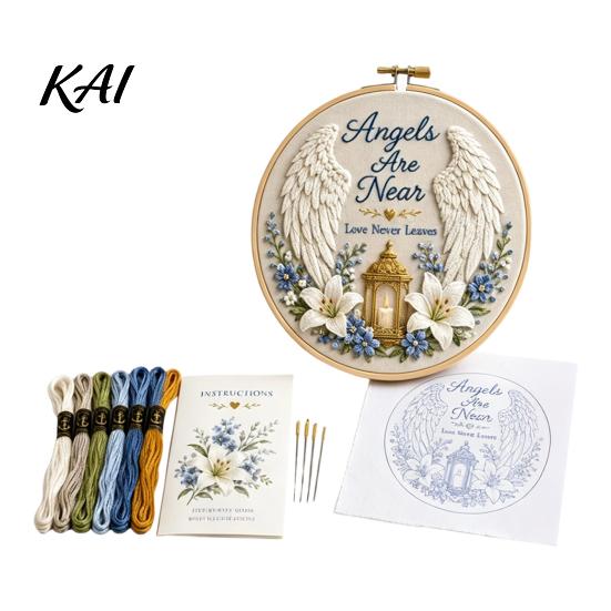 Commemorative Handmade Gift Memorial Embroidery Kit for Beginners, Pre-Stamped Pattern Starter Custom Hobby Needlepoint with Hoop, Threads,