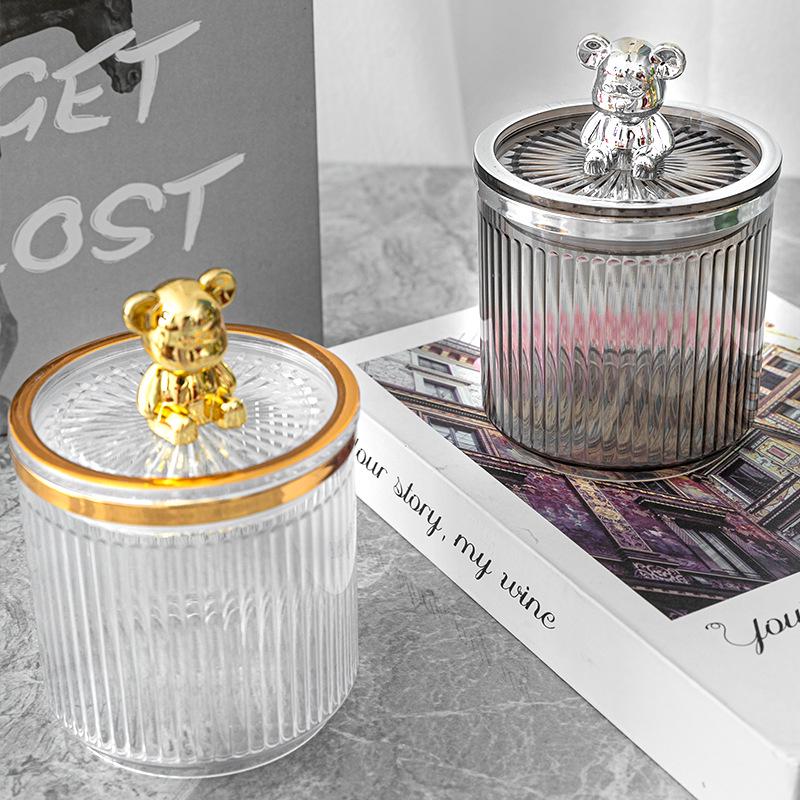 Luxury Cotton Swab & Makeup Storage Box - Dustproof Toothpick & Floss Holder with Bear Design