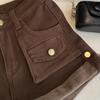 Autumn/Winter Plus Velvet High-Waisted Slimming A-Line Denim Shorts with Rolled Hem and Cargo Style