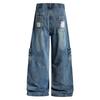 Unisex Wide-Leg Denim Pants With Multiple Pockets Water Washed Relaxed Fit Vintage American Style