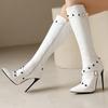 Модные женские сапоги до колена, сексуальные туфли с острым носком, осень-зима, черные, белые, на каблуке, длинные сапоги, женская обувь для вечеринок и танцев, большой размер 45