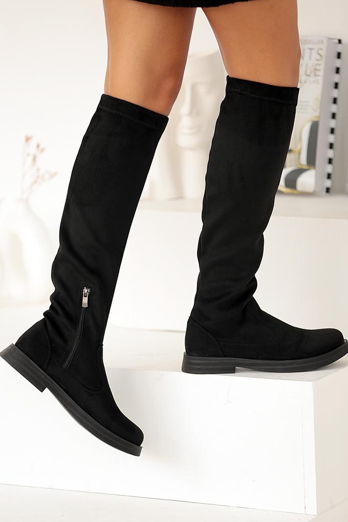 Эластичные женские ботинки на нескользящей подошве на молнии 020-9500-22Замша