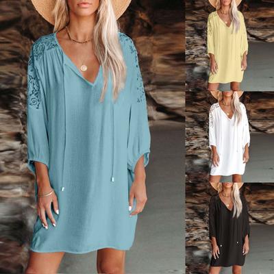 (SU)Женское летнее модное легкое пляжное солнцезащитное платье с v-образным вырезом и шнуровкой
