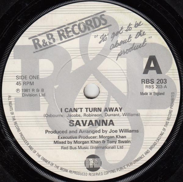 7-дюймовая пластинка SAVANNA - I Can't Turn Away RBS203 R & B Records 1981 UK Jazz Б/у